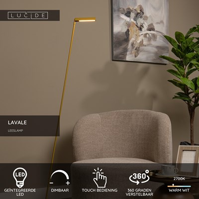 Lucide LAVALE - Leeslamp - LED Dimb. - 1x3W 2700K - Okergeel